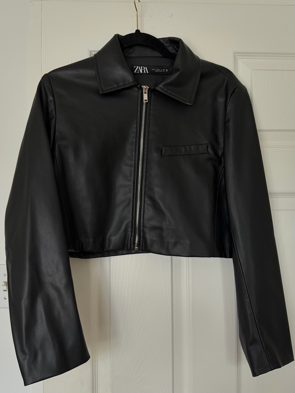 ZARA Black Cropped Faux Leather Zip Jacket